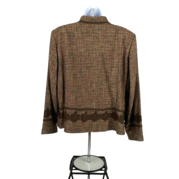 Coldwater Creek Brown Plaid Tweed Hook Front Long Sleeve Peplum Jacket PXL - Picture 4 of 16